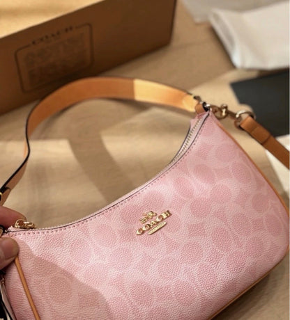 Coach Teri Shoulder Bag Signature Canvas  Charms Gold/Powder PinkCEA20