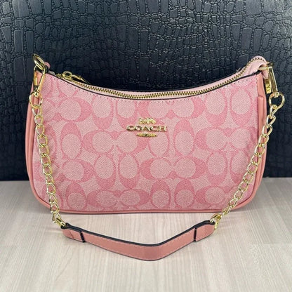 Coach Teri Shoulder Bag Signature Canvas  Charms Gold/Powder PinkCEA20