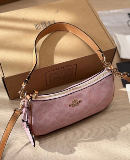 Coach Teri Shoulder Bag Signature Canvas  Charms Gold/Powder PinkCEA20